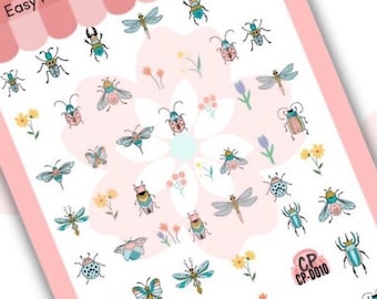 Bugs |beetles insect |  Self-adhesive nail decal |nail stickers |kawaii |animal nail sticker|Pastel