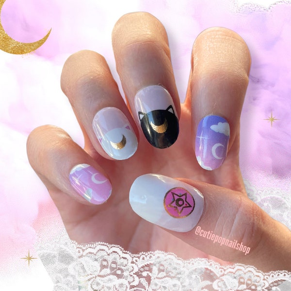 LUNA Nail stickers| moon stickers|cat nail decals|kawaii| sailor guardian| anime nail art| cartoon nail| pretty sailor|