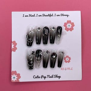 Midnight Whisper |handmade presson nails | gothic lolita aesthetic| fake nails | reusable| halloween nails|