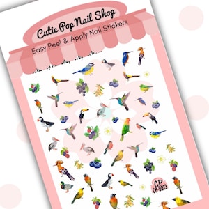 Bird & Berry Nail Stickers | Over 50 Self-Adhesive Designs | Easy DIY Nail Art| Kid nails| Journaling Sticker| Tropical birds | bird lover