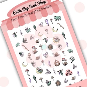 Cottage Core nail decals| frog witch nail sticker | Halloween| mushroom| gem stone nail |self-adhesive nail| renaissance| ouijia Fairy
