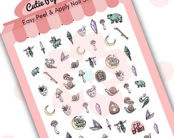 Cottage Core nail decals| Halloween| mushroom nail sticker| frog witch nail sticker| gem stone nail sticker|self-adhesive nail| renaissance|