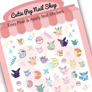 Eevolution| anime nail stickers| kids poke| anime nail wraps| cartoon nail decals| Evee| Pastel nail decals| kawaii nail art| anime nails|
