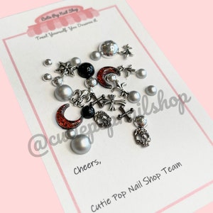 Skull nail charm| Resin Blood moon| silver cross| Vampire nail art| nail charms |halloween nail art| DIY halloween nail art| GOTH charm