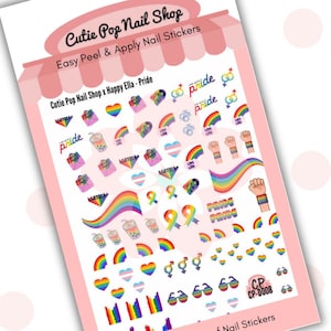Pride nail art| Rainbow nail decals| LGBT| Queer nail art| Rainbow flag sticker| They/them nail art| inclusive| gender| kawaii nail art|
