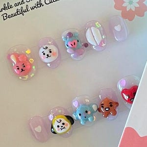 BTS press-on nails| Jungkook nails | kawaii ombre nails| Fake Nails| BT21| Kpop| army| BTS Merch| Pink Purple nails