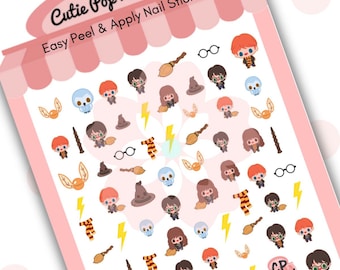 Wizards(A) Nail Stickers | Nail Art| Chibi cute kawaii| broom stick| witch| Cartoon| Kid Gift| Pretty nail stickers|