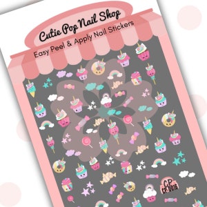 Sweets Party Nail Sticker| kid nail sticker| nail decal| pastel kawaii nail decal| unicorn nail art| unicorn donut nail sticker| decora nail