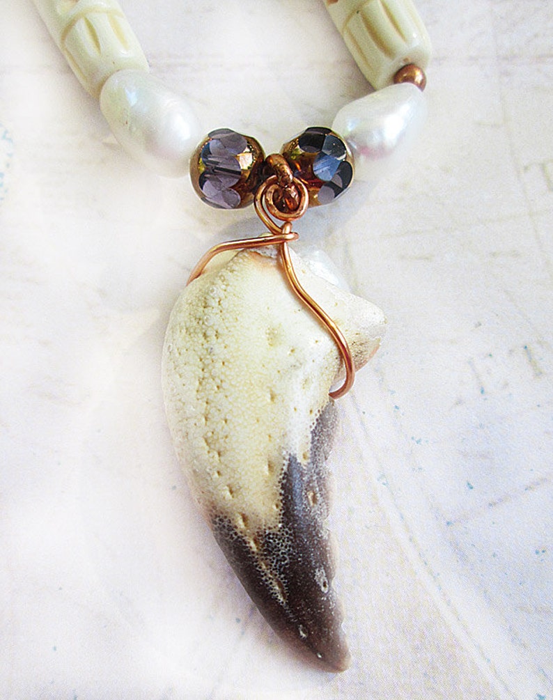 Crab Claw Pendant Necklace Large White Freshwater Pearls Etsy