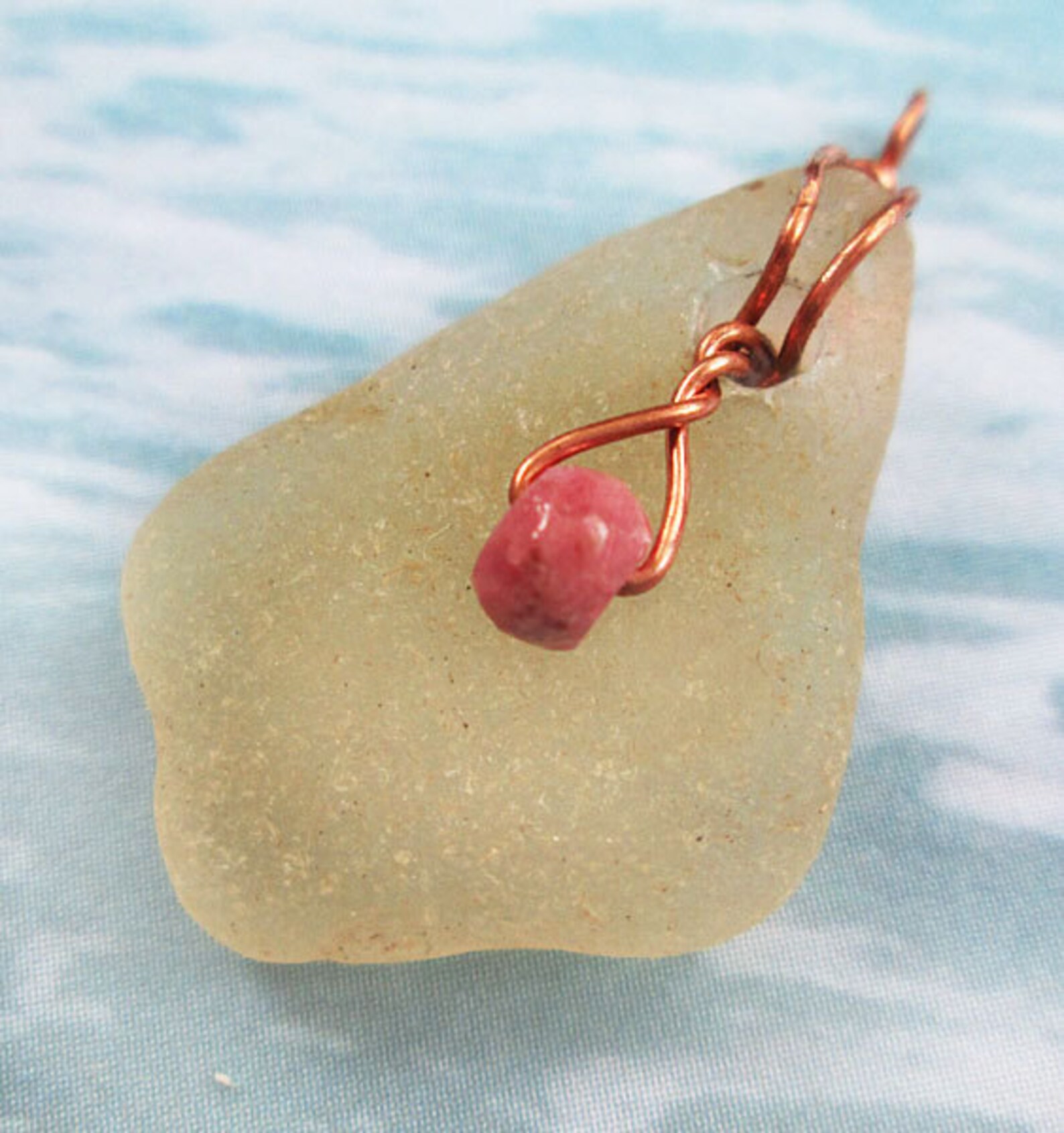 Golden Yellow Sea Glass Pendant Copper Wire Bail Pink Etsy