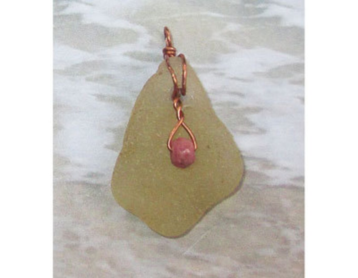 Golden Yellow Sea Glass Pendant Copper Wire Bail Pink Etsy