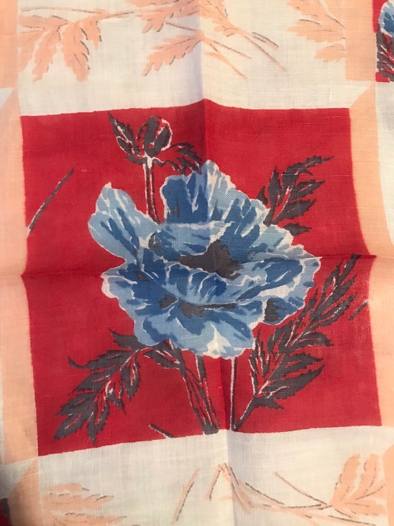 Vintage Red Pink and Blue Floral Handkerchief - image 5
