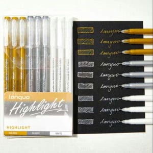 9pcs Languo Art Pens Smooth Ink Gel Highlight Gold & Silver Style Fine Tip Anime 0.5mm