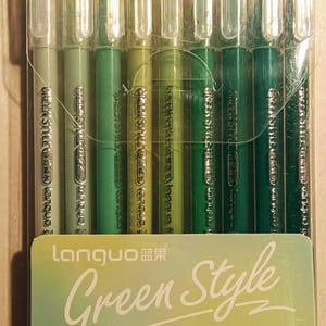 9pcs Languo Art Pens Smooth Ink Gel Green Style Fine Tip Animey
