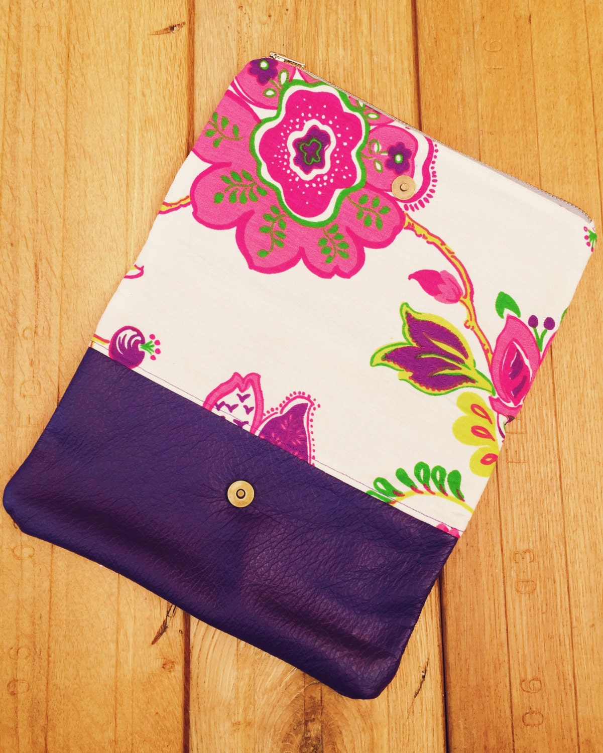 Purple Cotton Foldover Clutch LANVIN purple satin pleated fabric silver buckle foldover  main image 2