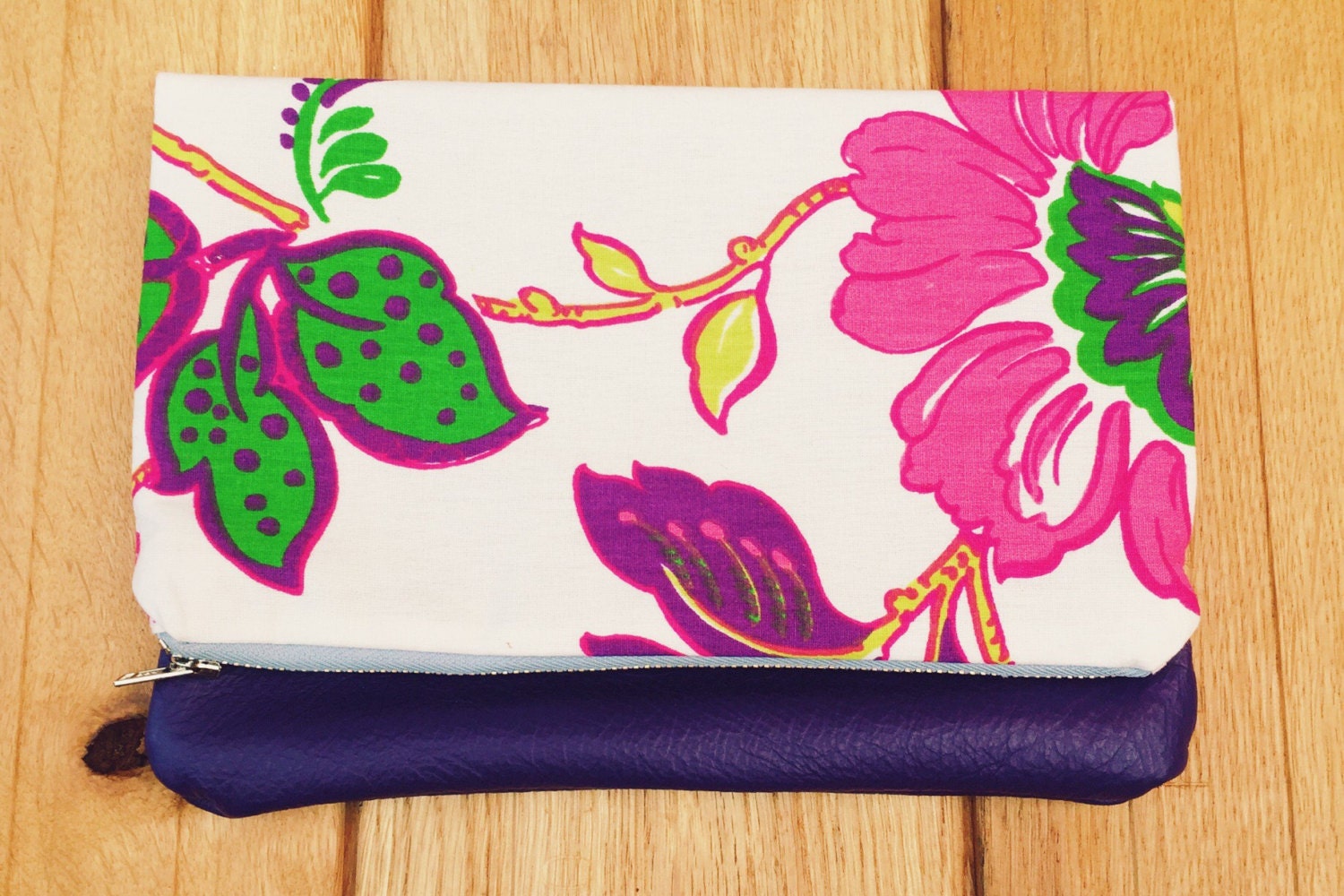 Purple Cotton Foldover Clutch LANVIN purple satin pleated fabric silver buckle foldover  main image 3