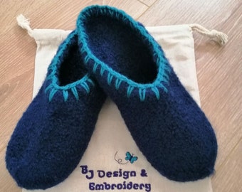 Felt Slippers (open back!) with leather or car tube rubber soles to ORDER, sizes EU 35 - 43