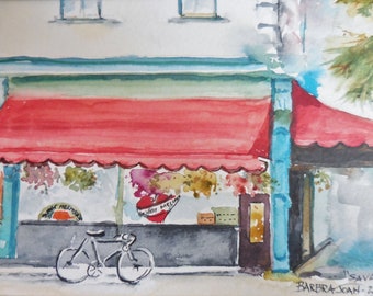ORIGINAL watercolor, Savannah ice cream shop,  Savannah Ga.