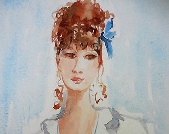 Portrait, original watercolor, 11x14" including white mat