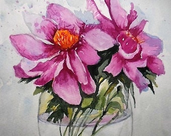 Original watercolor, Purple Flowers