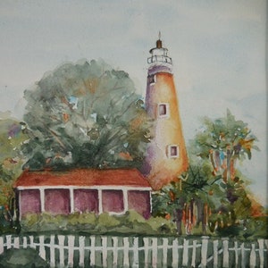 Lighthouse Watercolor, Original watercolor, St. Marks Lighthouse, Florida lighthouse