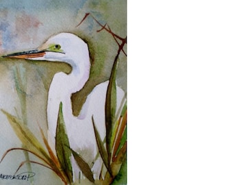 Original Watercolor painting,  Egret watercolor, Florida birds,  coastal painting