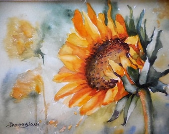 Sunflower watercolor, original watercolor, original painting,