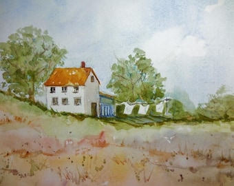 Original watercolor, country watercolor, country house painting