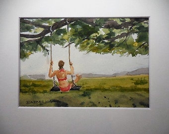 Original Watercolor, country watercolor, country scene,