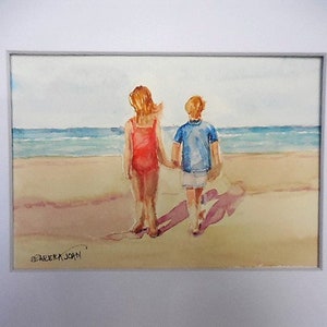 Beach painting, watercolor, original watercolor, 'Beach Buds' image 1