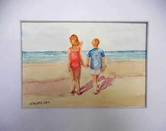 Beach painting, watercolor, original watercolor, 'Beach Buds'