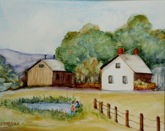 An original country painting, country watercolor, country painting