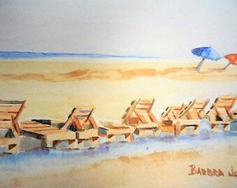 Beach Watercolor, original watercolor, Beach Scene Paintings