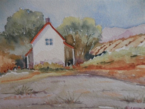 Country Cottage Original Watercolor Countr Painting Farm Etsy
