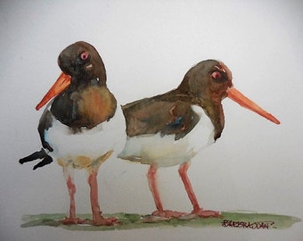 The Oyster Catchers original watercolor,   11x14 acid free mat included