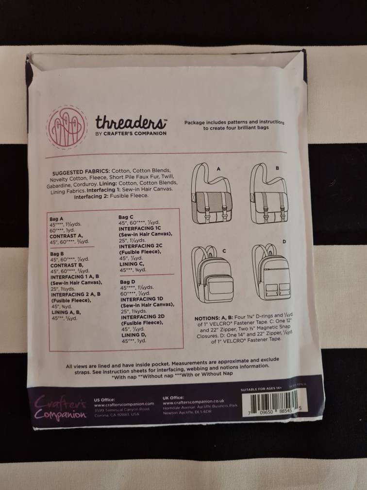 Threaders Sewing Pattern for Backpacks and Bags, UNCUT Etsy UK
