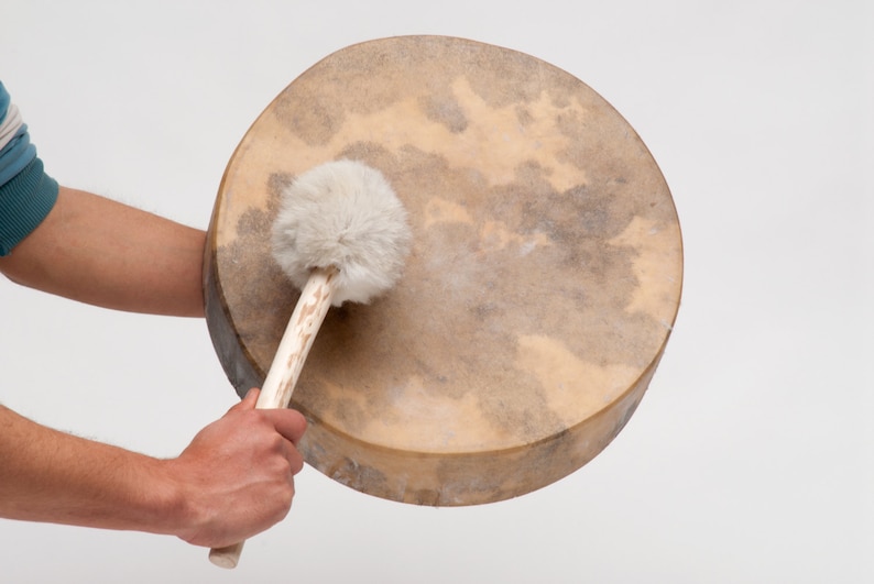 Tamburo Sciamanico In Legno E Pelle Di Capra - 30 Cm, Con Mailloche, Per Meditazione E Rituali - Foto 8