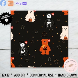 Spooky Ty Bear, Hand Drawn, Seamless Pattern