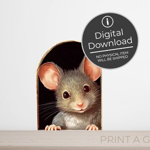 Mouse in hole sticker in watercolor style Instant download DIY Printable decal 3d mouse hole For craft or sublimation print