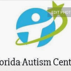 May include: A blue circle with a white stylised person inside, a green star and a green curved line around the circle. The text "Florida Autism Center" is below the circle.