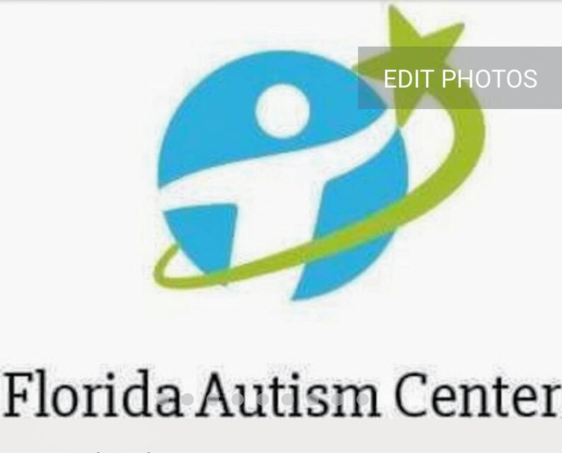 May include: A blue circle with a white stylised person inside, a green star and a green curved line around the circle. The text "Florida Autism Center" is below the circle.