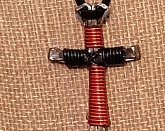 Harley bikers ride in faith with symbolic Disciple's Cross, Orange and black. Unique handmade  Personal gift. Free Ship always.