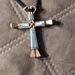 Nail Cross necklace, Copper Nails Disciple's Cross©. Neckcord is real soft flat suede leather. Coppercoat Steel Nails, FreeShip. image 7