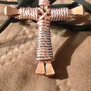 Nail Cross necklace, Copper Nails Disciple's Cross©. Neckcord is real soft flat suede leather. Coppercoat Steel Nails, FreeShip. image 4