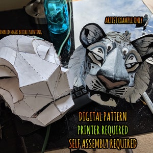 Patrón de máscara Big Cat Low Poly para cartón o espuma EVA