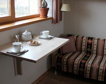study table on wall Wall folding table in solid oak - Folding wall table - Wall mounted drop leaf table - Dining table - Space saving furniture - Fold down desk