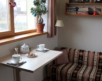 Handmade Solid Oak Drop Leaf Wall Table: Space Saving Murphy Desk