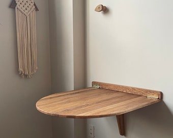 Handmade Solid Oak Wall Mounted Drop Leaf Table, 66x68cm