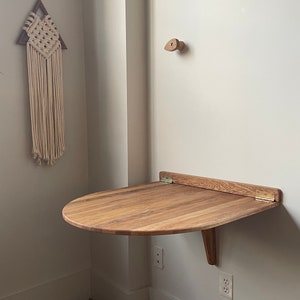 Handmade Solid Oak Wall Mounted Drop Leaf Table, 66x68cm