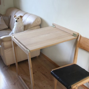 Drop down Murphy desk suitable for sewing machine, Wall mounted table - picture frame, Natural wood - Handmade